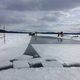 Toward the end of a day, you can see a field of blocks ready to be pushed up the channel on the left.